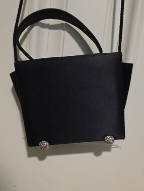 Black Women's Evening Shoulder Bag with Rhinestone Accents